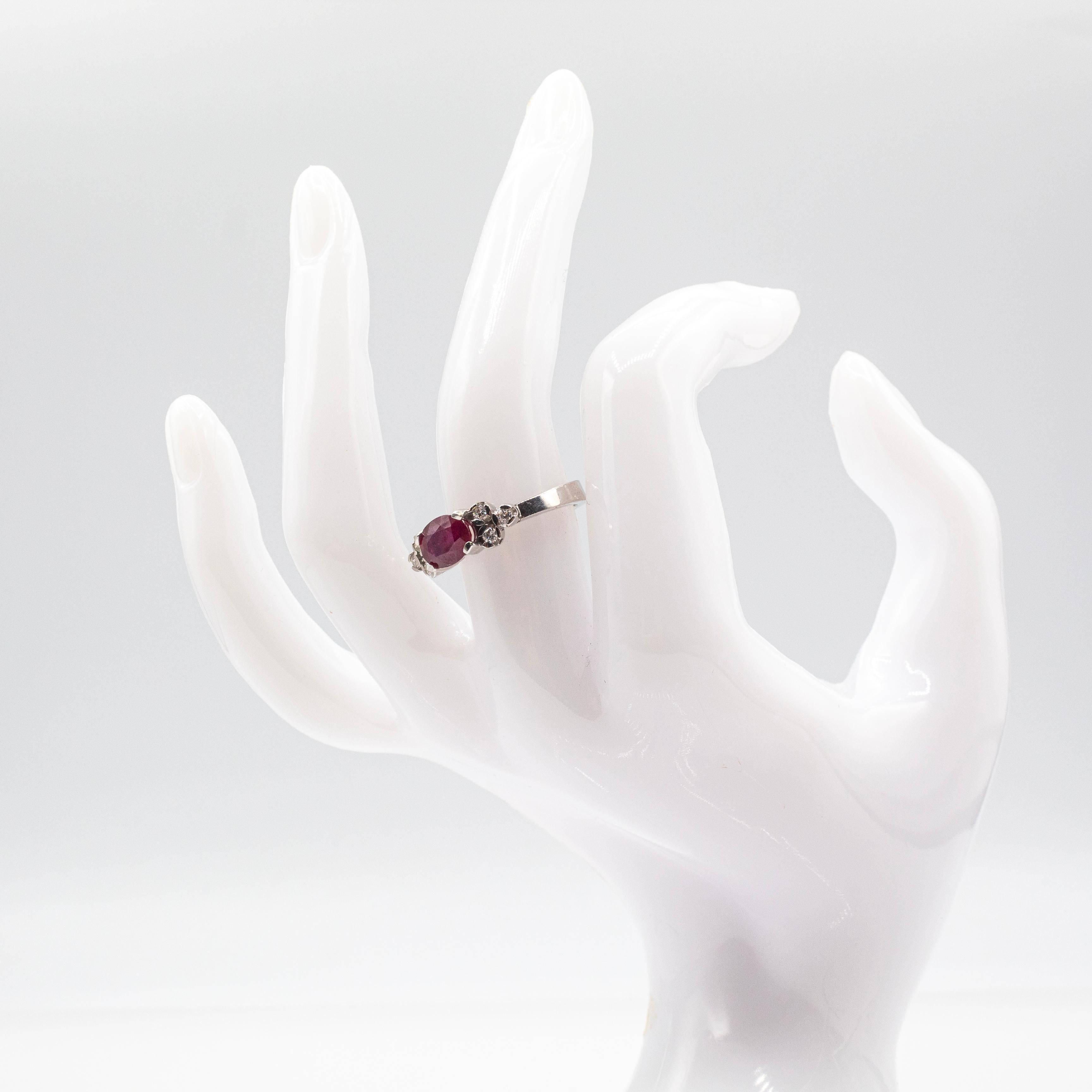 Art Deco Style Oval Cut Ruby White Diamond White Gold Cocktail Ring For Sale 6