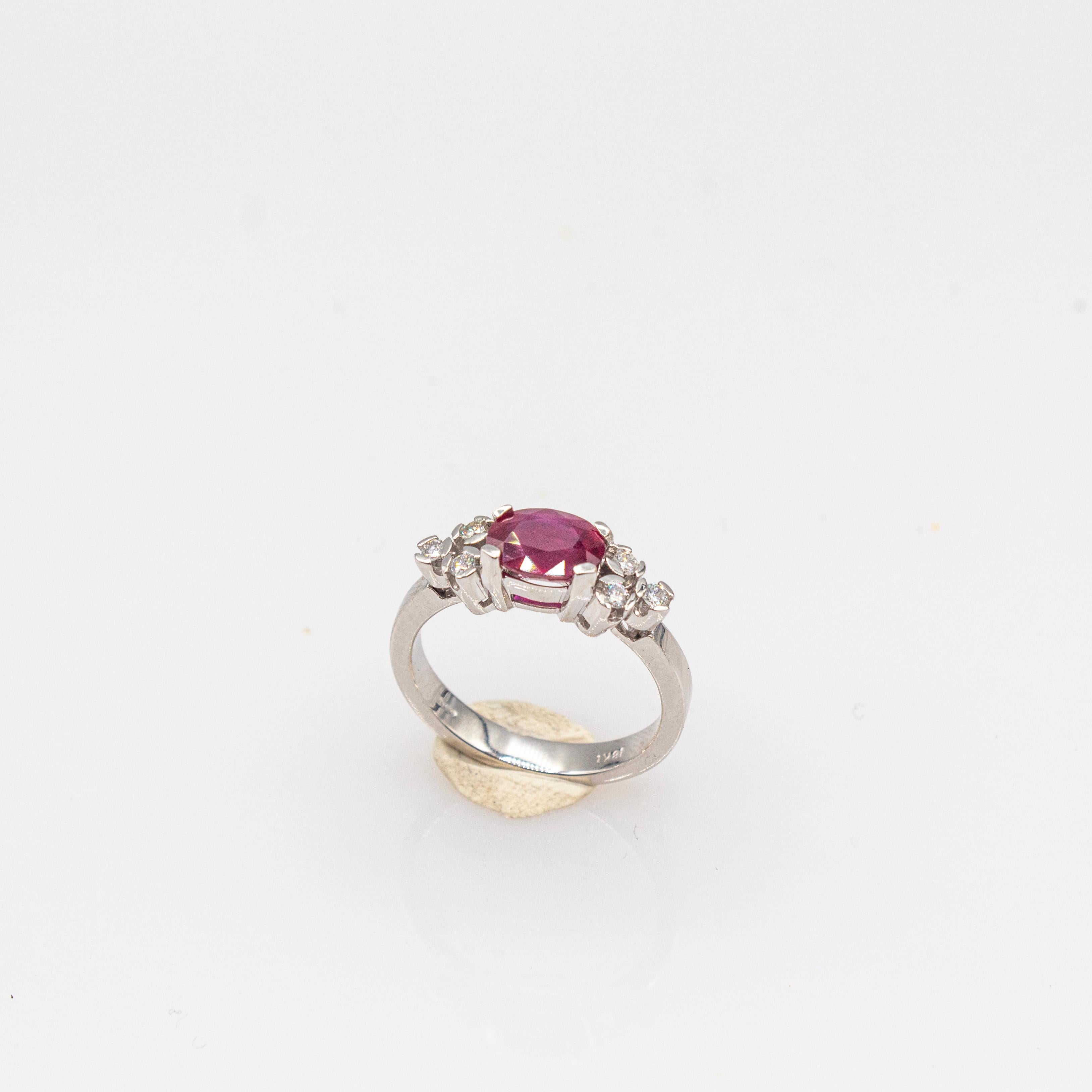 Brilliant Cut Art Deco Style Oval Cut Ruby White Diamond White Gold Cocktail Ring For Sale