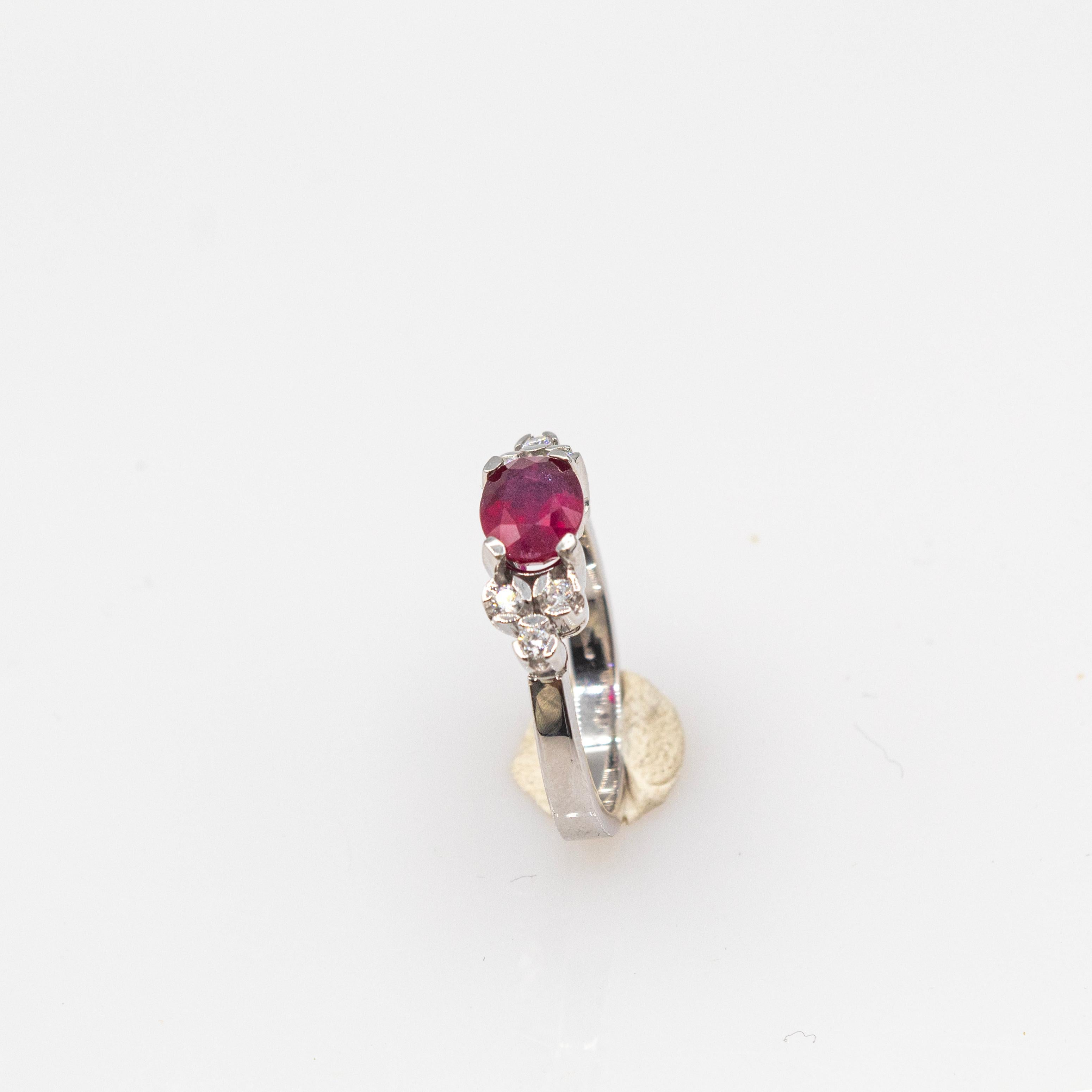 Art Deco Style Oval Cut Ruby White Diamond White Gold Cocktail Ring In New Condition For Sale In Naples, IT