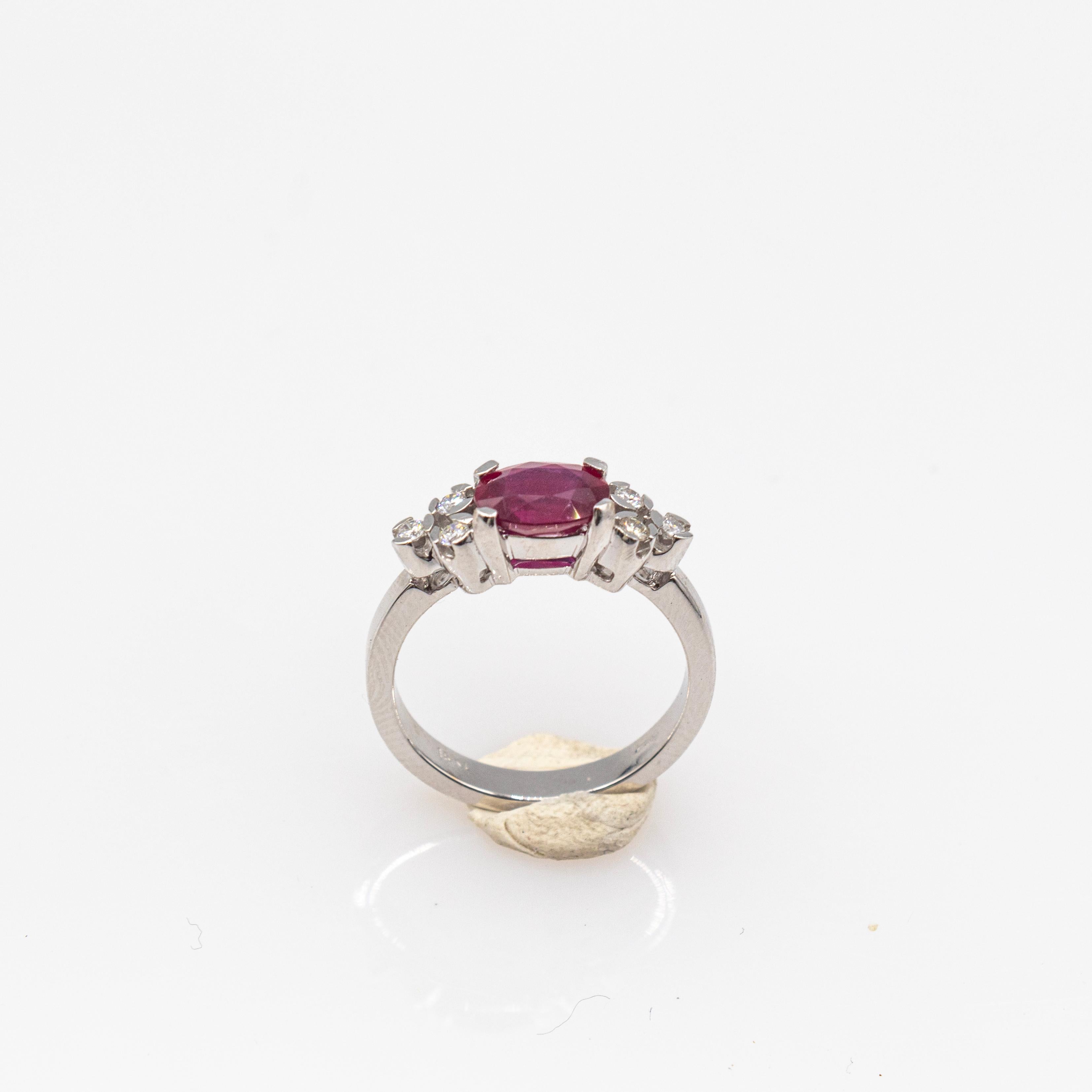 Women's or Men's Art Deco Style Oval Cut Ruby White Diamond White Gold Cocktail Ring For Sale