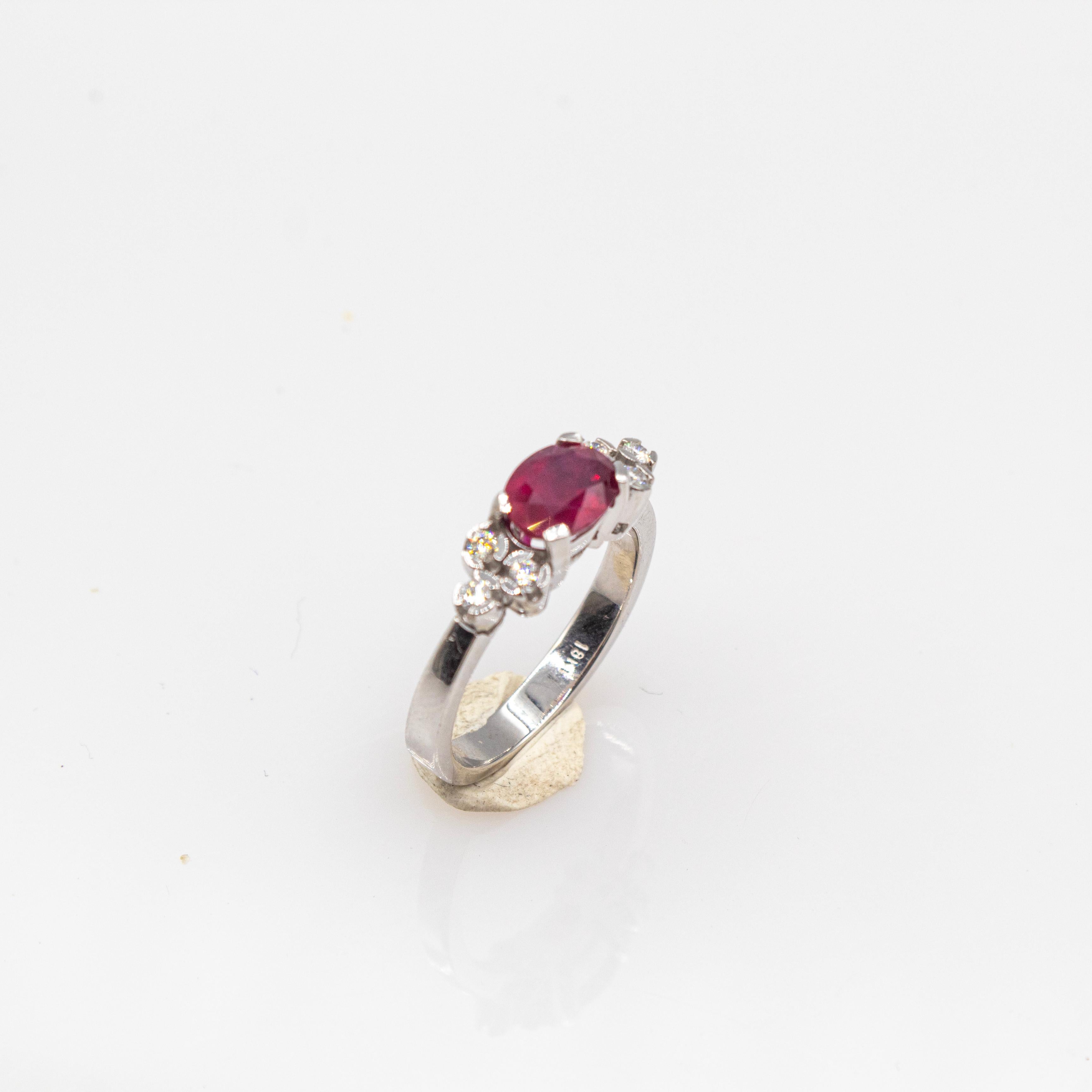 Art Deco Style Oval Cut Ruby White Diamond White Gold Cocktail Ring For Sale 1
