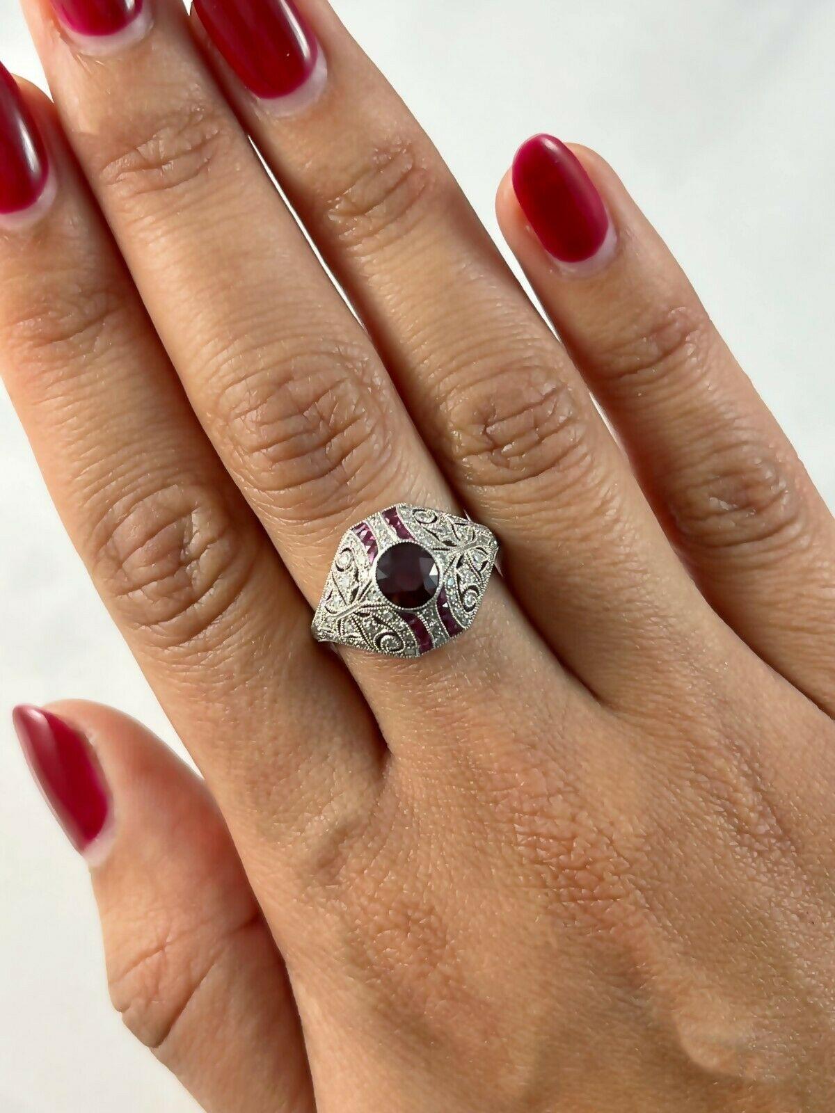 Art Deco Style Oval GIA 1.05 Ct Ruby Diamond 1.54 TCW Platinum Engagement Ring In New Condition For Sale In Los Angeles, CA