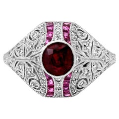 Art Deco Style Oval GIA 1.05 Ct Ruby Diamond 1.54 TCW Platinum Engagement Ring