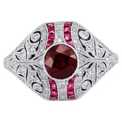 Art Deco Style Oval GIA 1.05 Ct Ruby Diamond 1.54 TCW Platinum Engagement Ring