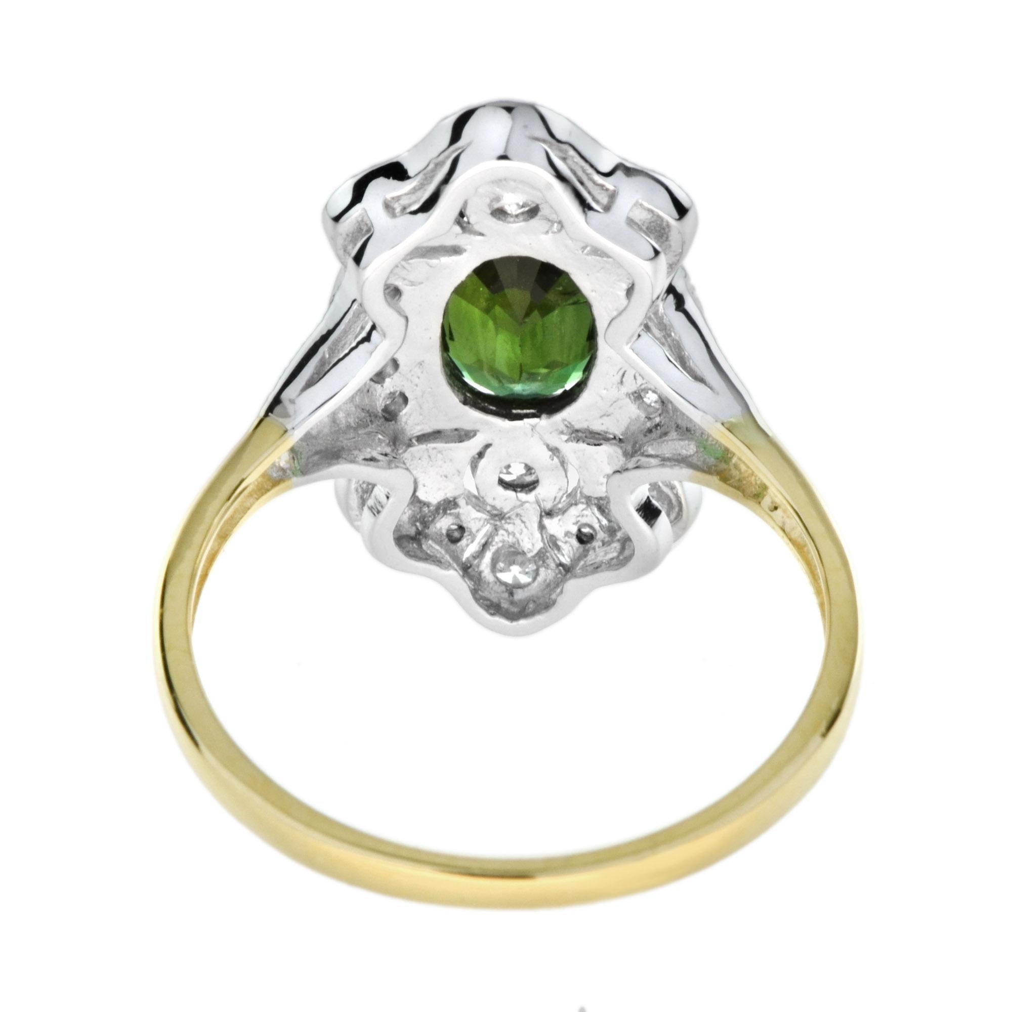 For Sale:  Art Deco Style Oval Green Tourmaline with Diamond Halo Ring in 18K Yellow Gold 5