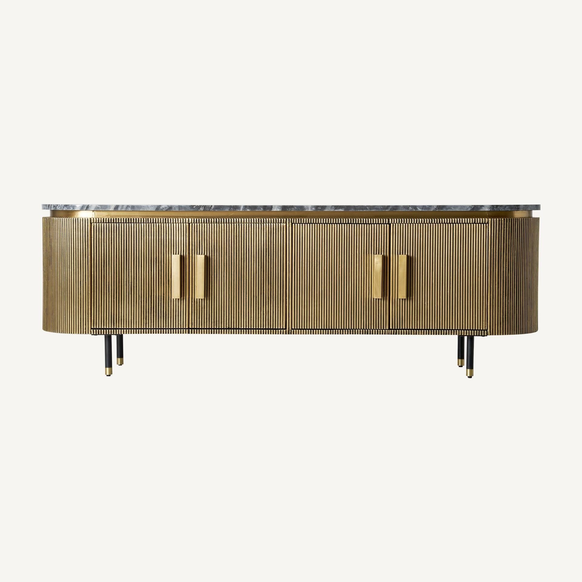 Contemporary Art Deco Style Oval Marble and Gilt Metal Sideboard For Sale