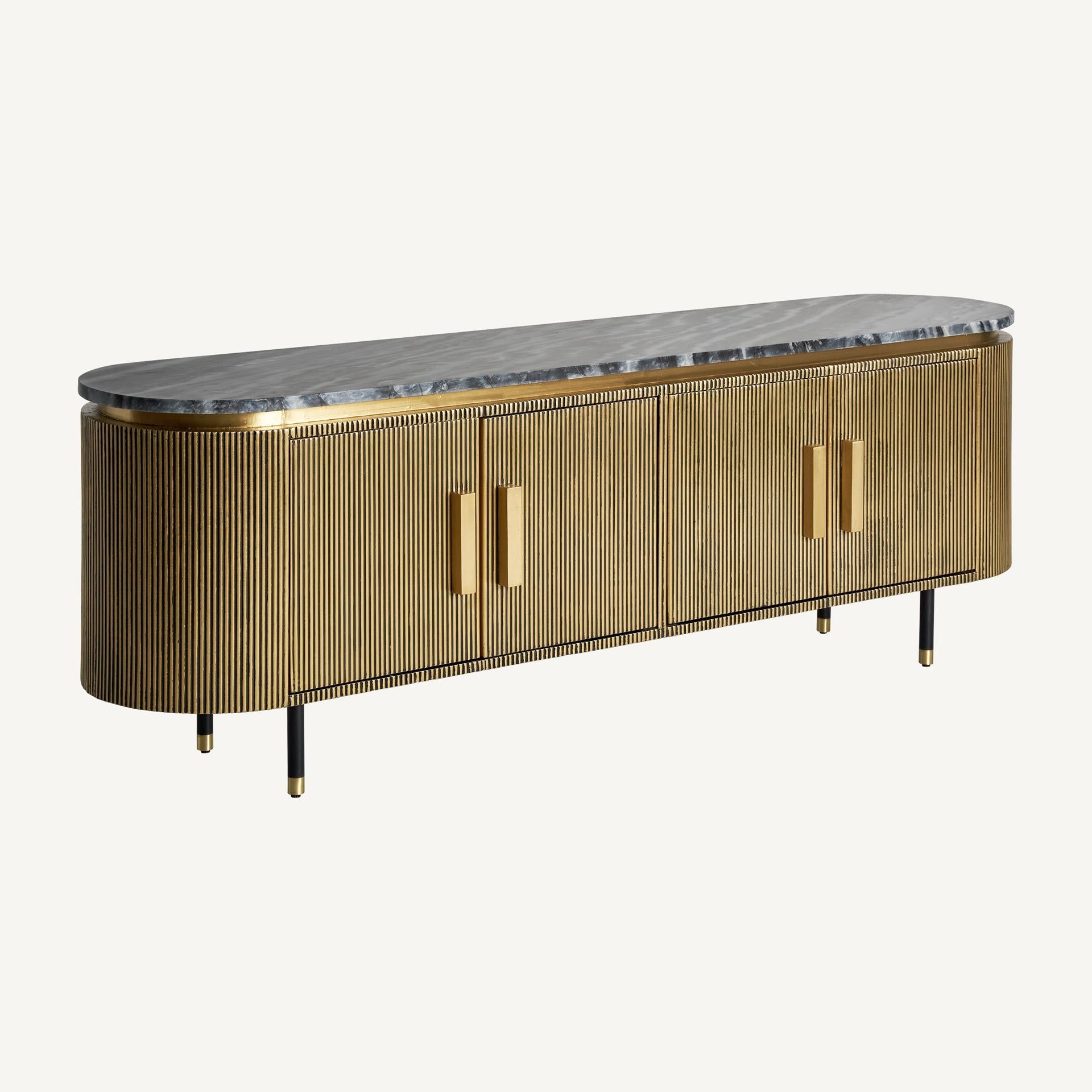 Ovales Sideboard aus Marmor und vergoldetem Metall im Art-déco-Stil (Unbekannt) im Angebot