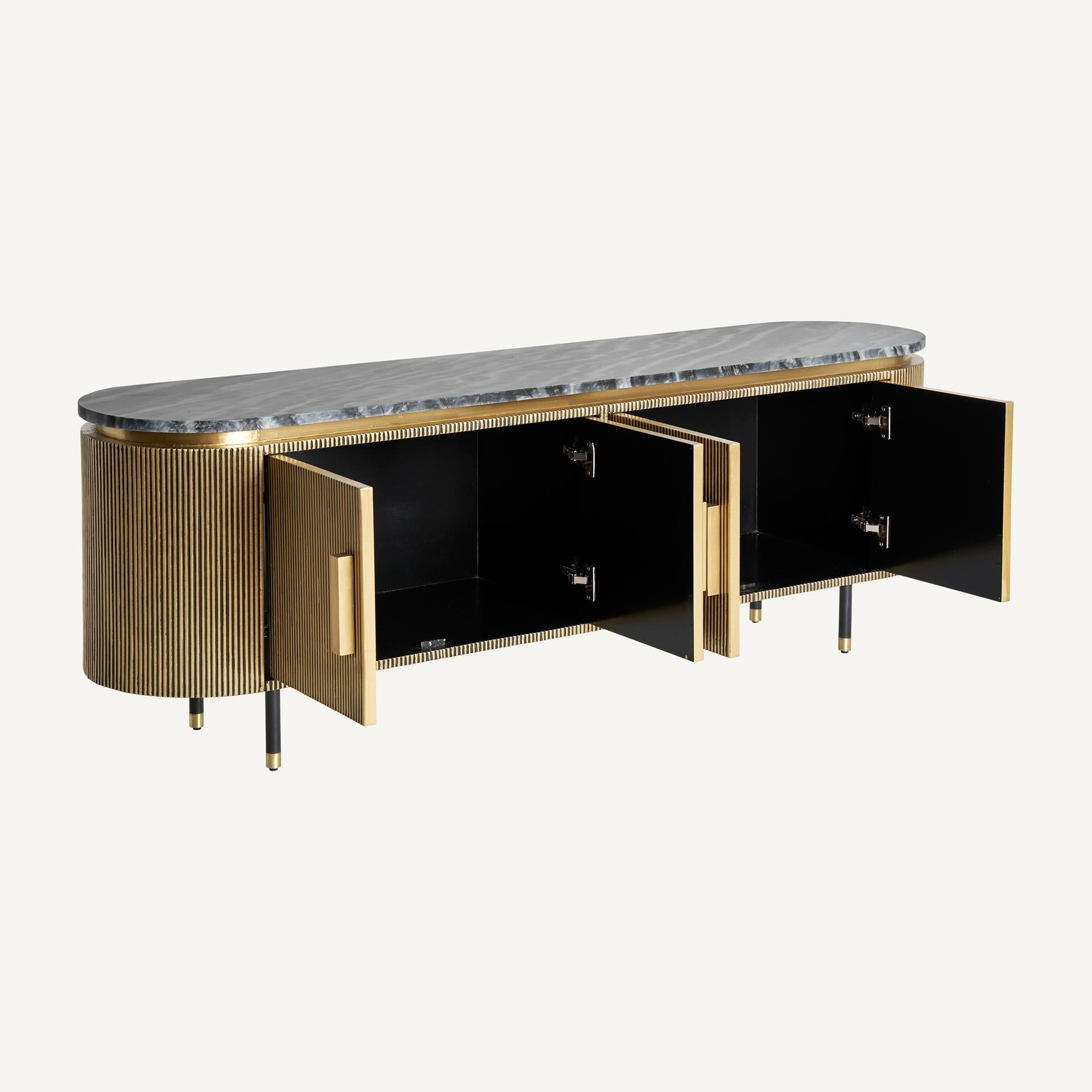 Ovales Sideboard aus Marmor und vergoldetem Metall im Art-déco-Stil im Zustand „Neu“ im Angebot in Tourcoing, FR