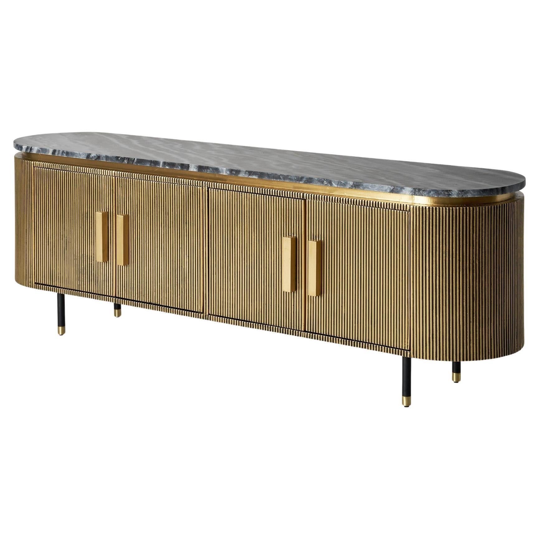 Ovales Sideboard aus Marmor und vergoldetem Metall im Art-déco-Stil im Angebot