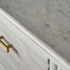 Art Deco Style Oval Marble and White Cerused Wooden and Brass Finishes Sideboard