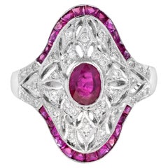 Art Deco Style Oval Ruby and Diamond Cocktail Ring in 18K White Gold Art Deco Style Oval Ruby and Diamond Cocktail Ring in 18K White Gold