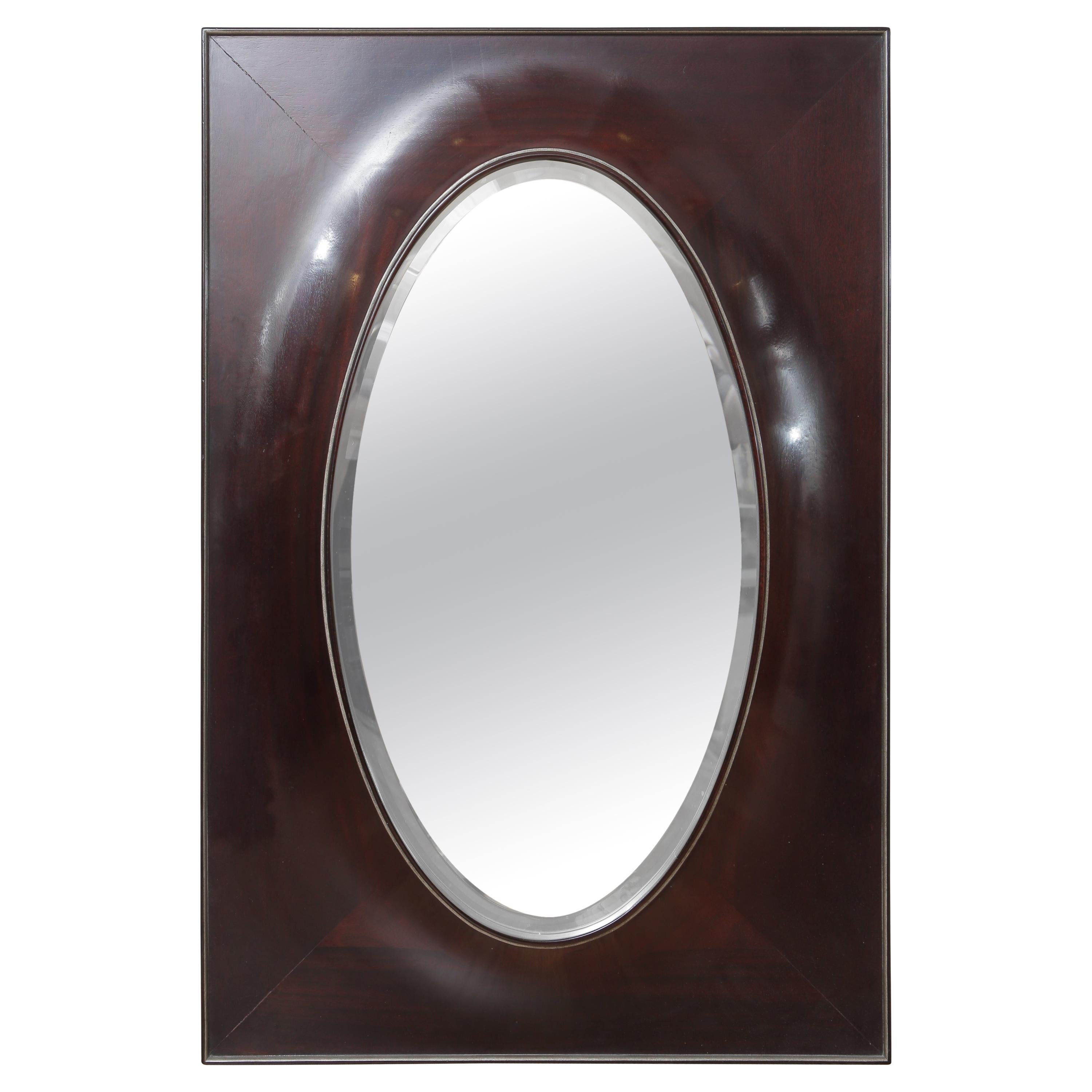 Art Deco Style Dark Mahogany Oval Wood Mirror by Barbara Barry for Baker