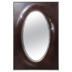 Vintage Art Deco Style Dark Mahogany Oval Wood Mirror by Barbara Barry for Baker