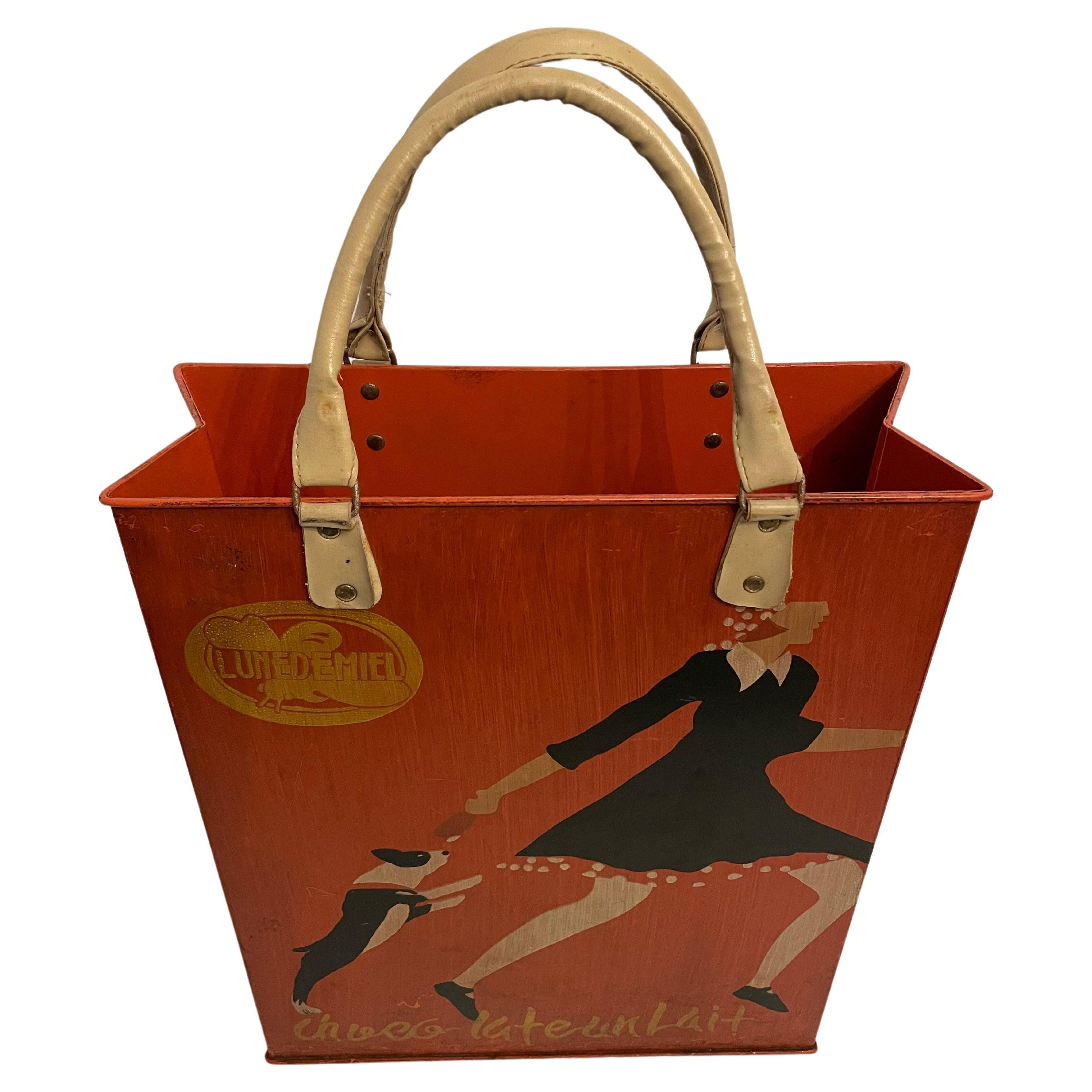 Art Deco Style Painted French Shopping Bag Form Umbrella Stand For Sale