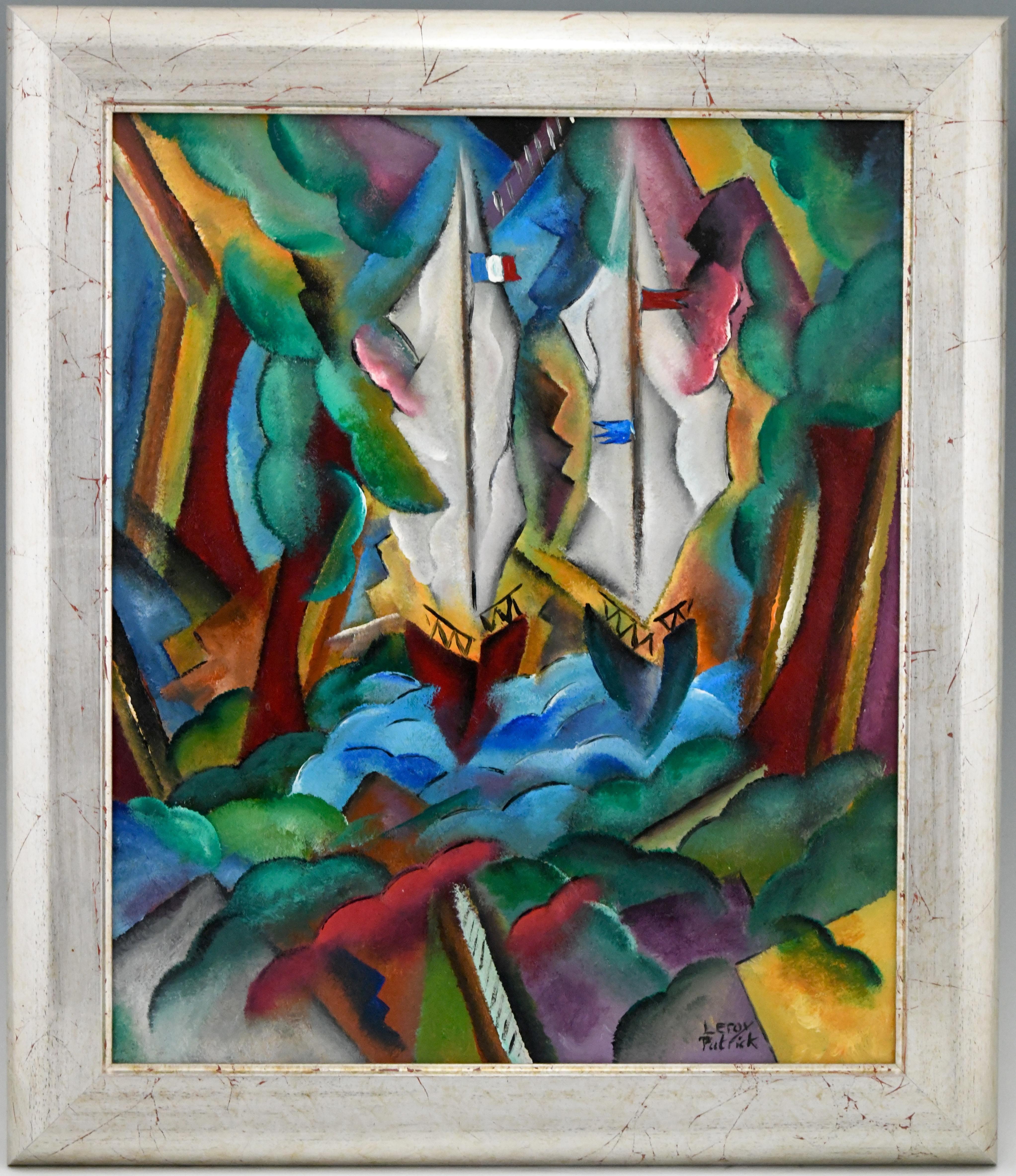 Art Deco style painting landscape with sailing boats by the French artist Patrick Leroy.
The work is in a very good condition and has a contemporary leaf silver frame.
Size of the frame:
H. 73 cm x L. 63 cm. x W. 3.5 cm.
H. 28.7 inch x L. 25