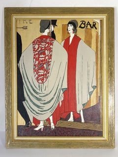 Art Deco Style Painting  of a Woman in Front of a Mirror, Oil on Canvas, France