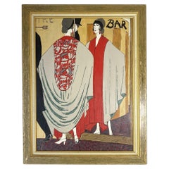 Art Deco Style Painting  of a Woman in Front of a Mirror, Oil on Canvas, France