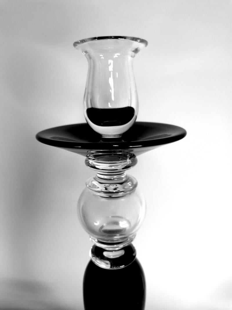 Paire de chandeliers italiens en cristal noir de style Art Déco en vente 3