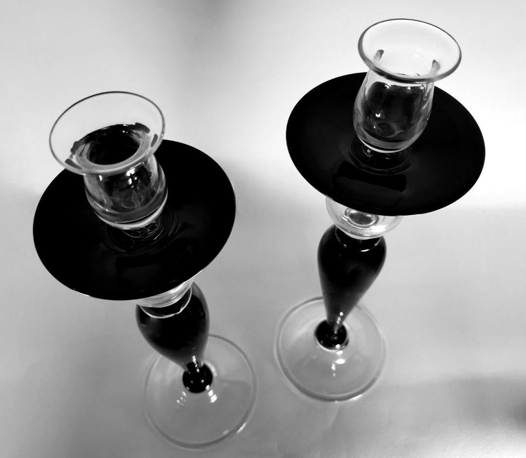 Paire de chandeliers italiens en cristal noir de style Art Déco en vente 6