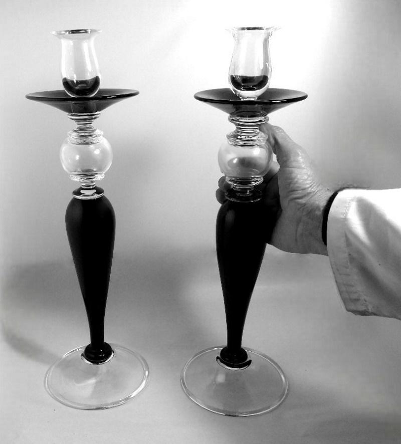 Art Deco Style Pair of Black Crystal Italian Candlesticks For Sale 13