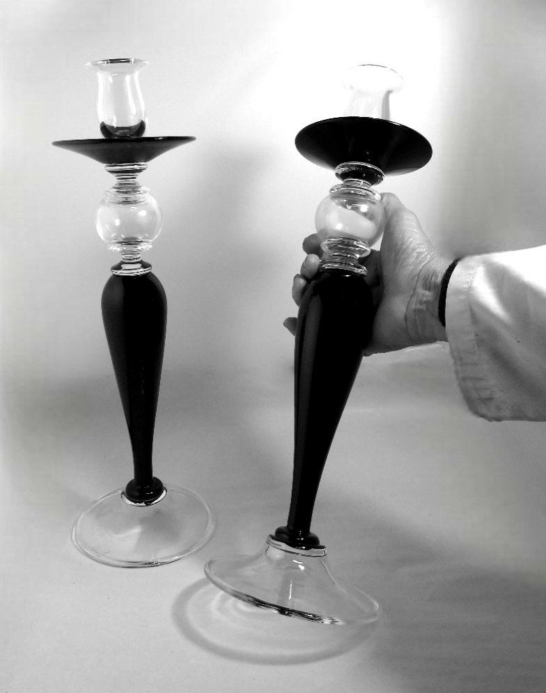 Art Deco Style Pair of Black Crystal Italian Candlesticks For Sale 14