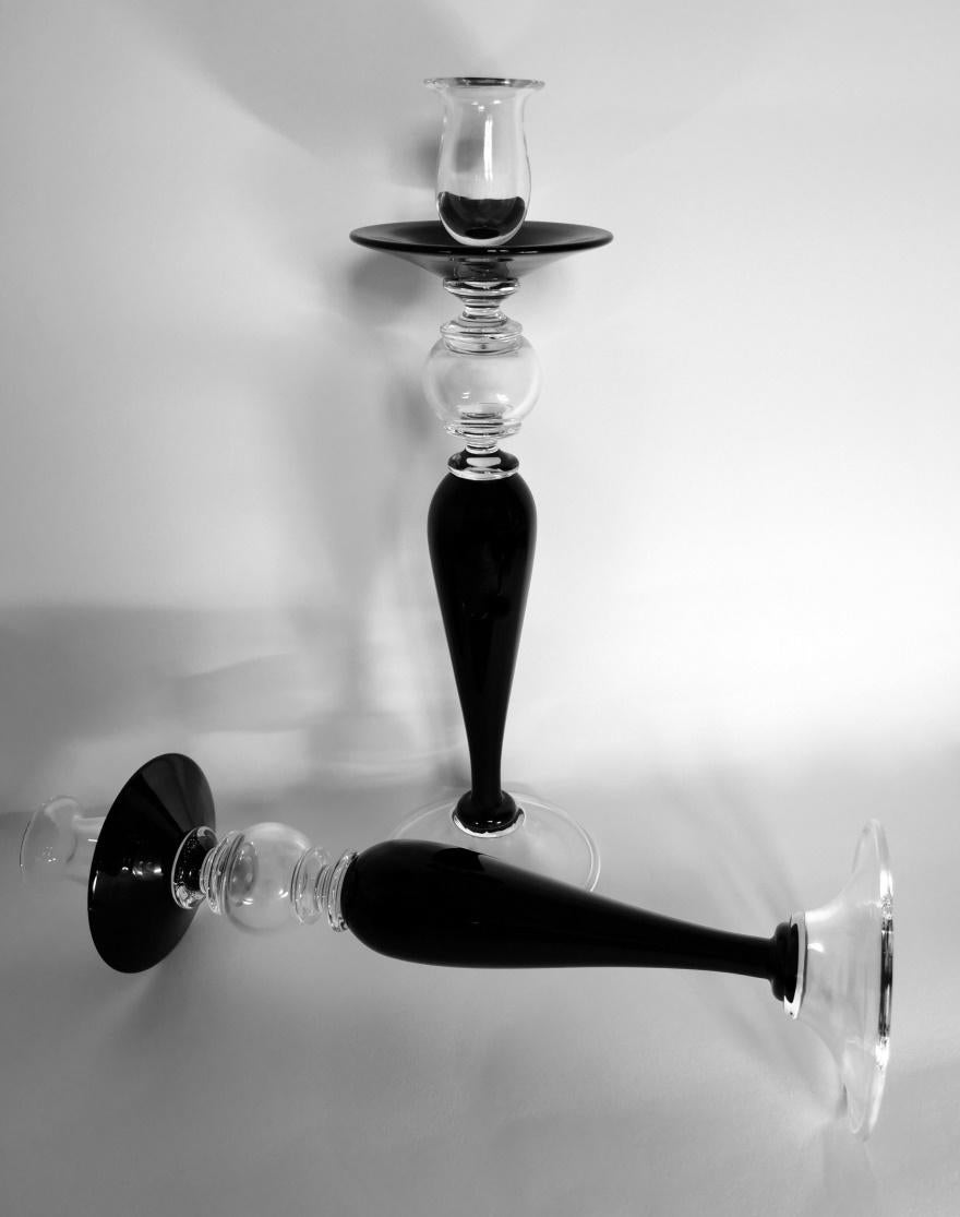 Paire de chandeliers italiens en cristal noir de style Art Déco Excellent état - En vente à Prato, Tuscany