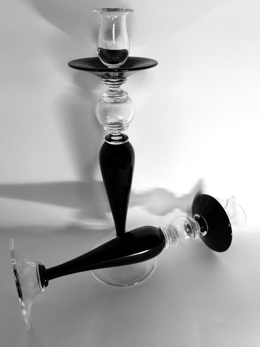 20ième siècle Paire de chandeliers italiens en cristal noir de style Art Déco en vente