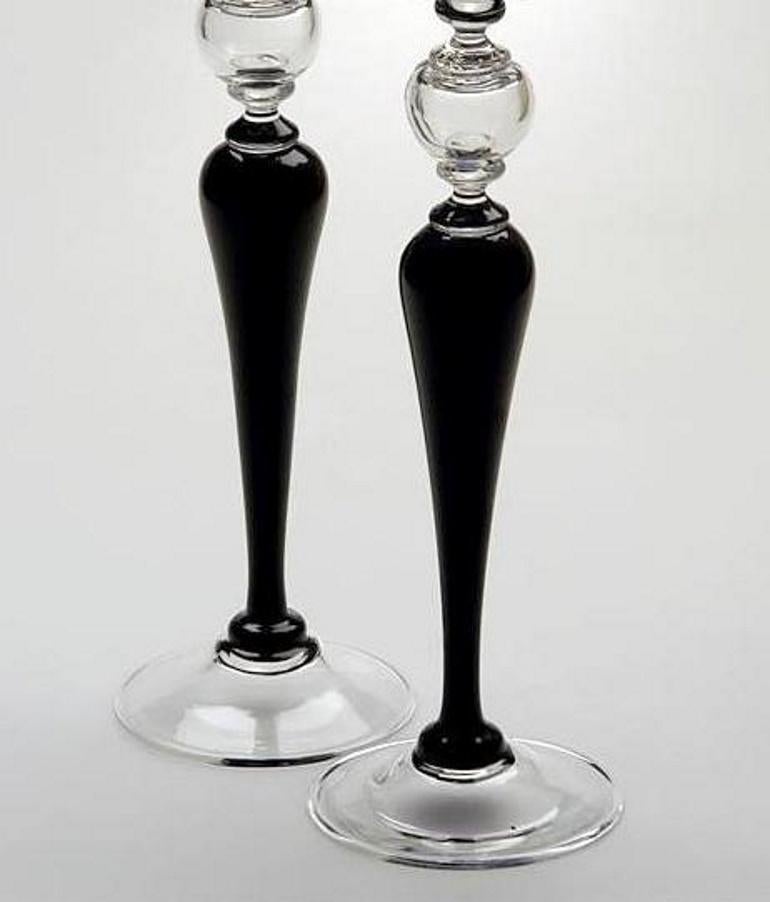 Art Deco Style Pair of Black Crystal Italian Candlesticks For Sale 1