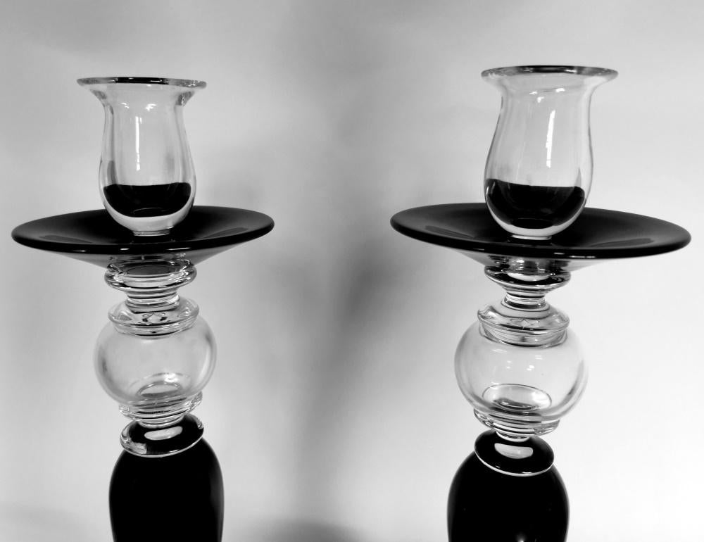 Coppia di candelieri italiani in cristallo nero in stile Art Déco in vendita 1