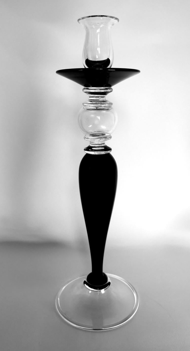 Paire de chandeliers italiens en cristal noir de style Art Déco en vente 2