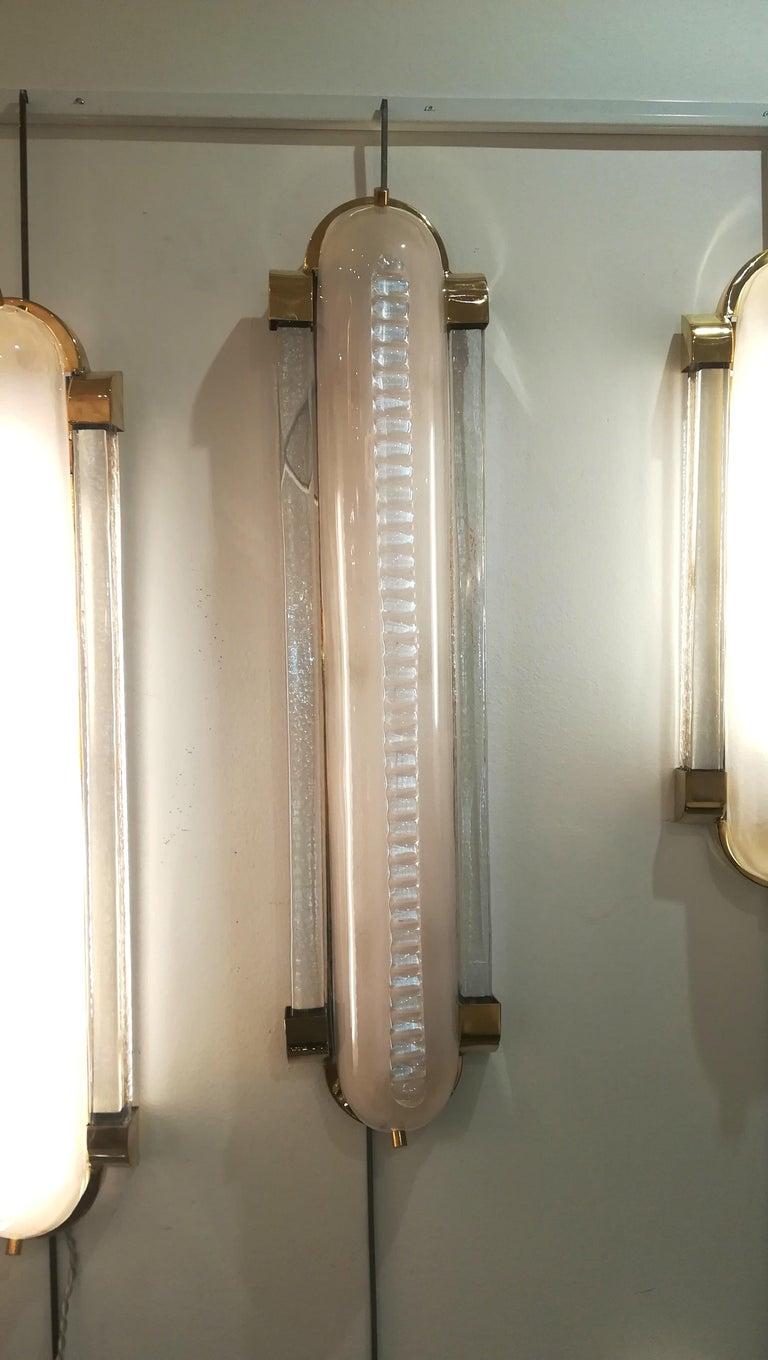 Art Deco Style,  Pair of Brass and Murano Glass Sconces For Sale 6