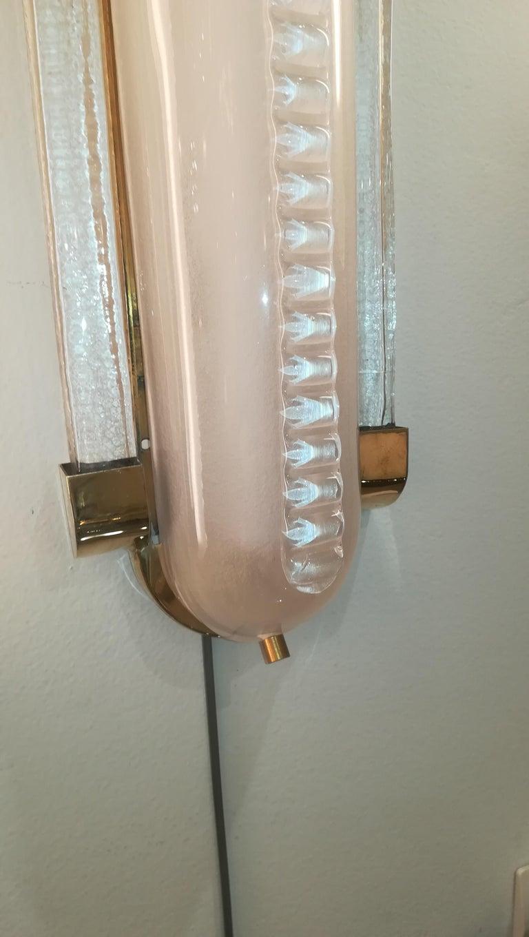 Art Deco Style,  Pair of Brass and Murano Glass Sconces For Sale 8