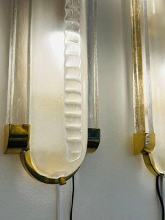 Art Deco Style,  Pair of Brass and Murano Glass Sconces