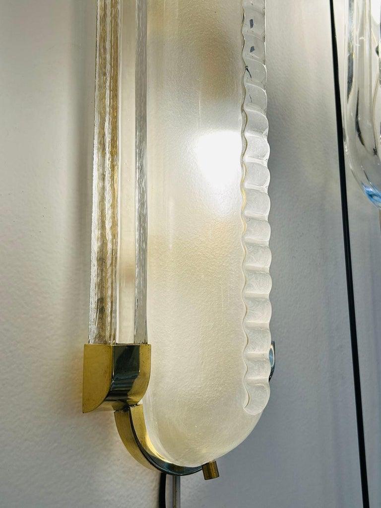 Art Deco Style,  Pair of Brass and Murano Glass Sconces In Excellent Condition For Sale In Saint-Ouen, FR