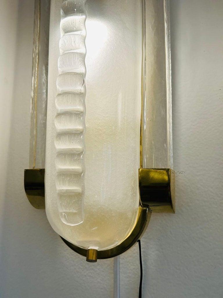 20th Century Art Deco Style,  Pair of Brass and Murano Glass Sconces For Sale