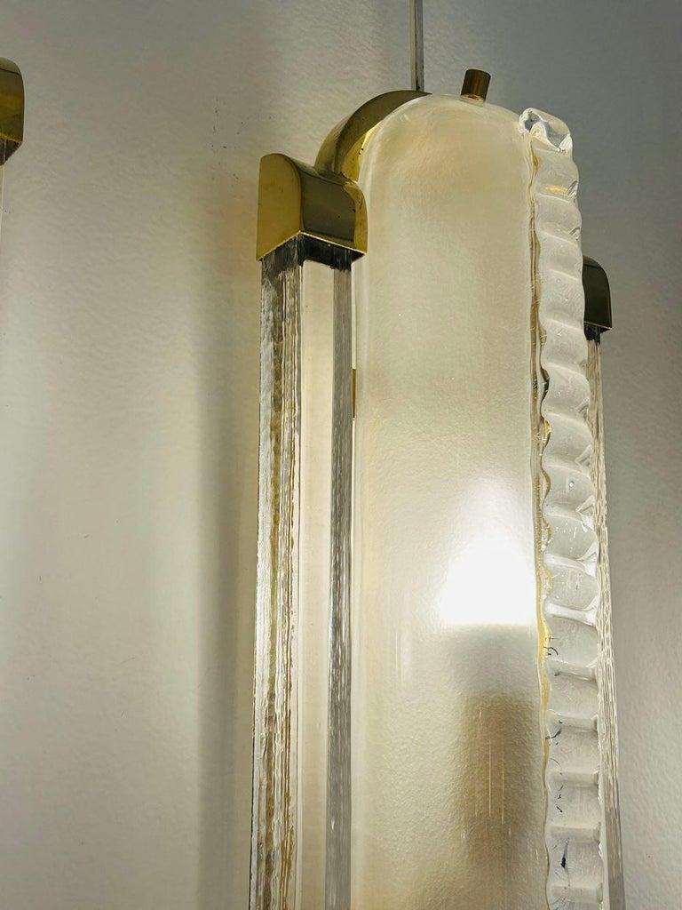 Art Deco Style,  Pair of Brass and Murano Glass Sconces For Sale 1