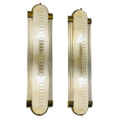 Art Deco Style,  Pair of Brass and Murano Glass Sconces
