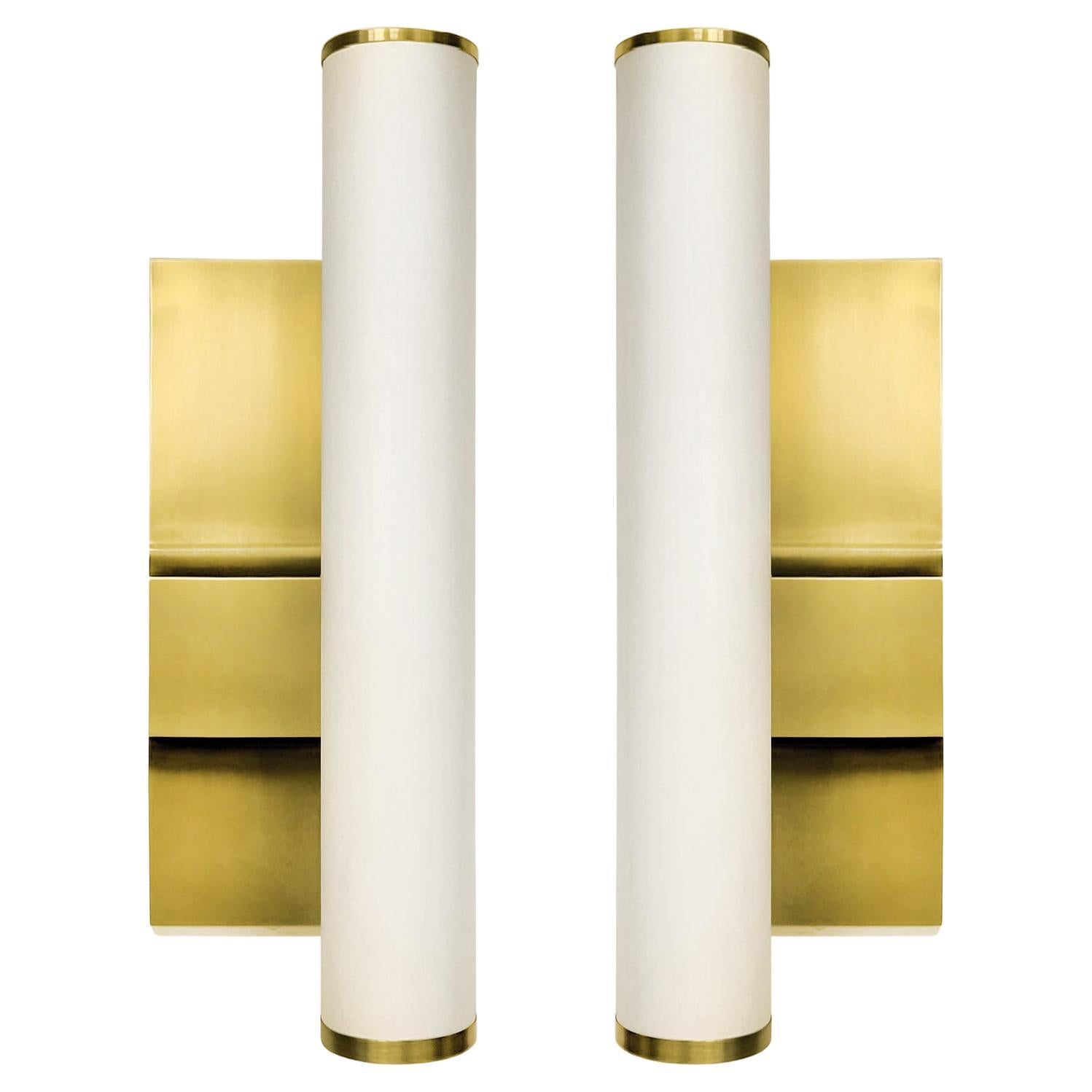 Art Deco Stil Paar Wandleuchten aus Messing