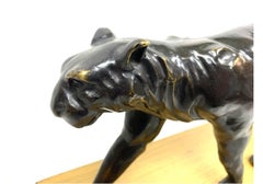 Art Deco Style Pair Of Bronze Panther Sculptures On A Plinth Base