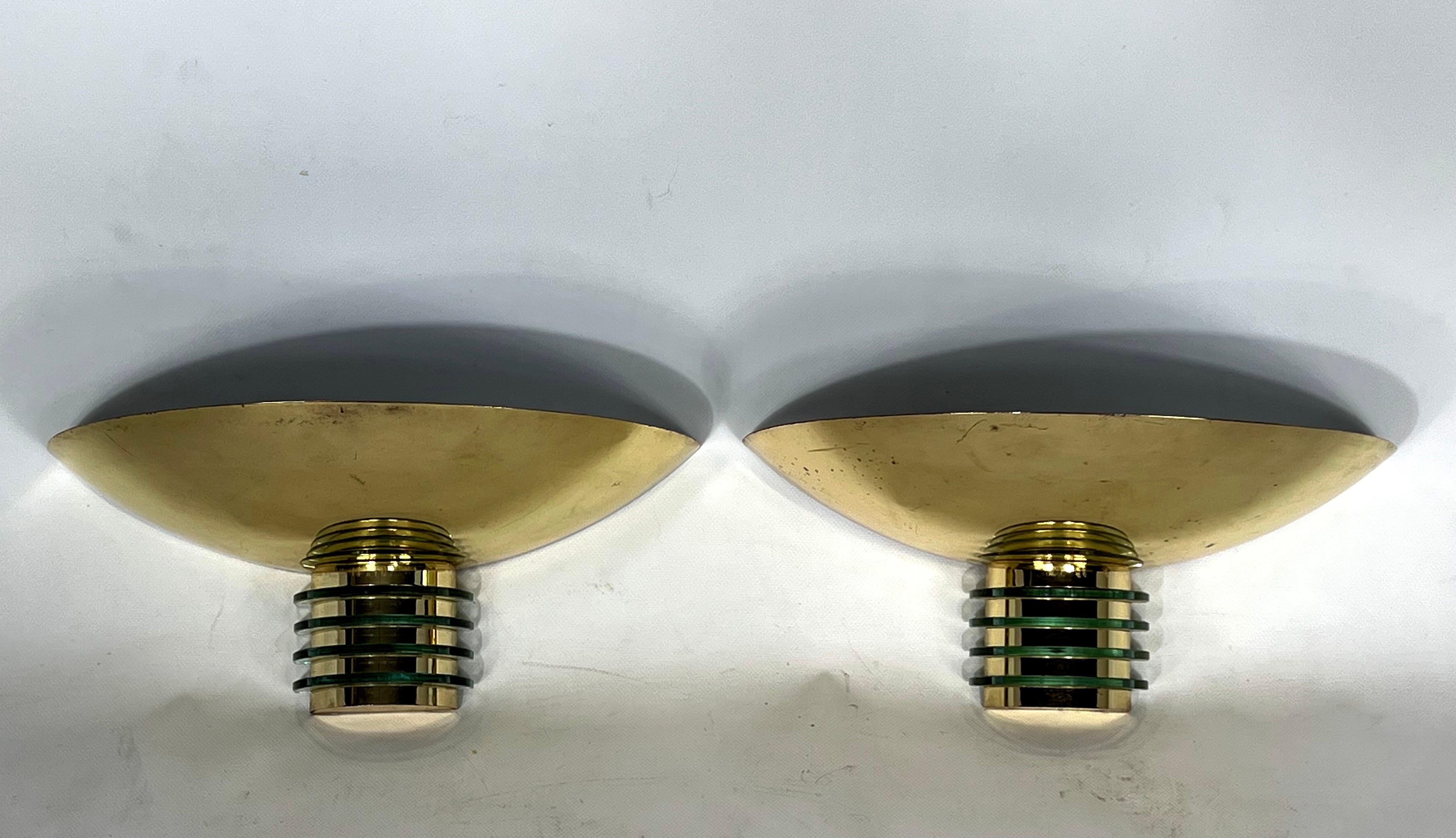 Art Deco Style Pair of Gilded Metal and Glass Sconces by SCE of France, 1970s For Sale 1