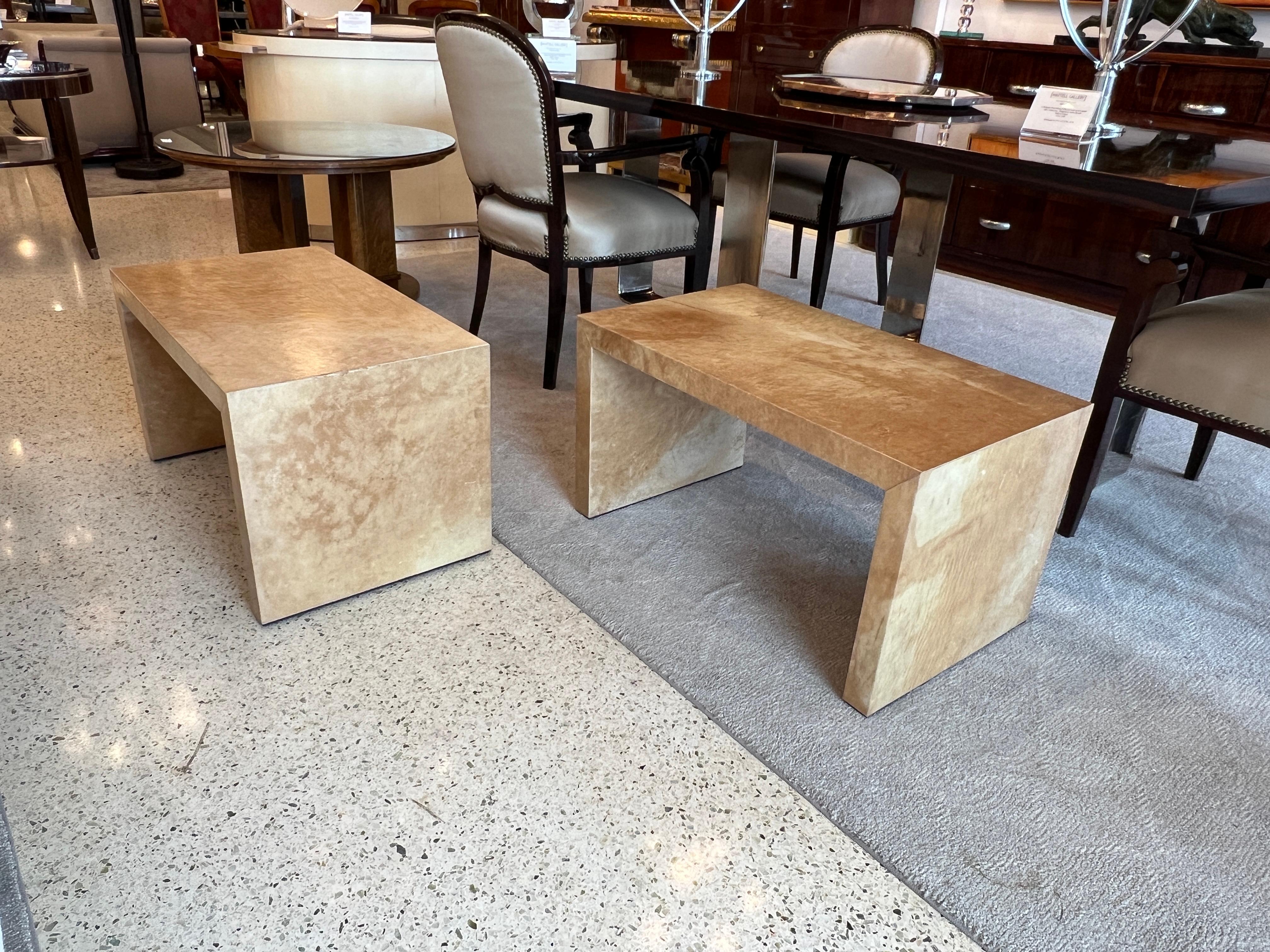 Art Deco Style Pair of Goatskin Side Tables In Good Condition For Sale In Miami, FL