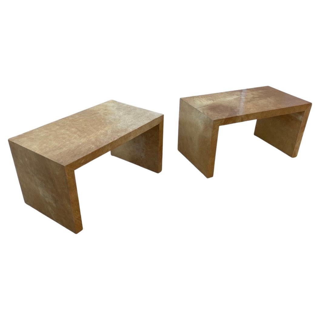 Art Deco Style Pair of Goatskin Side Tables For Sale