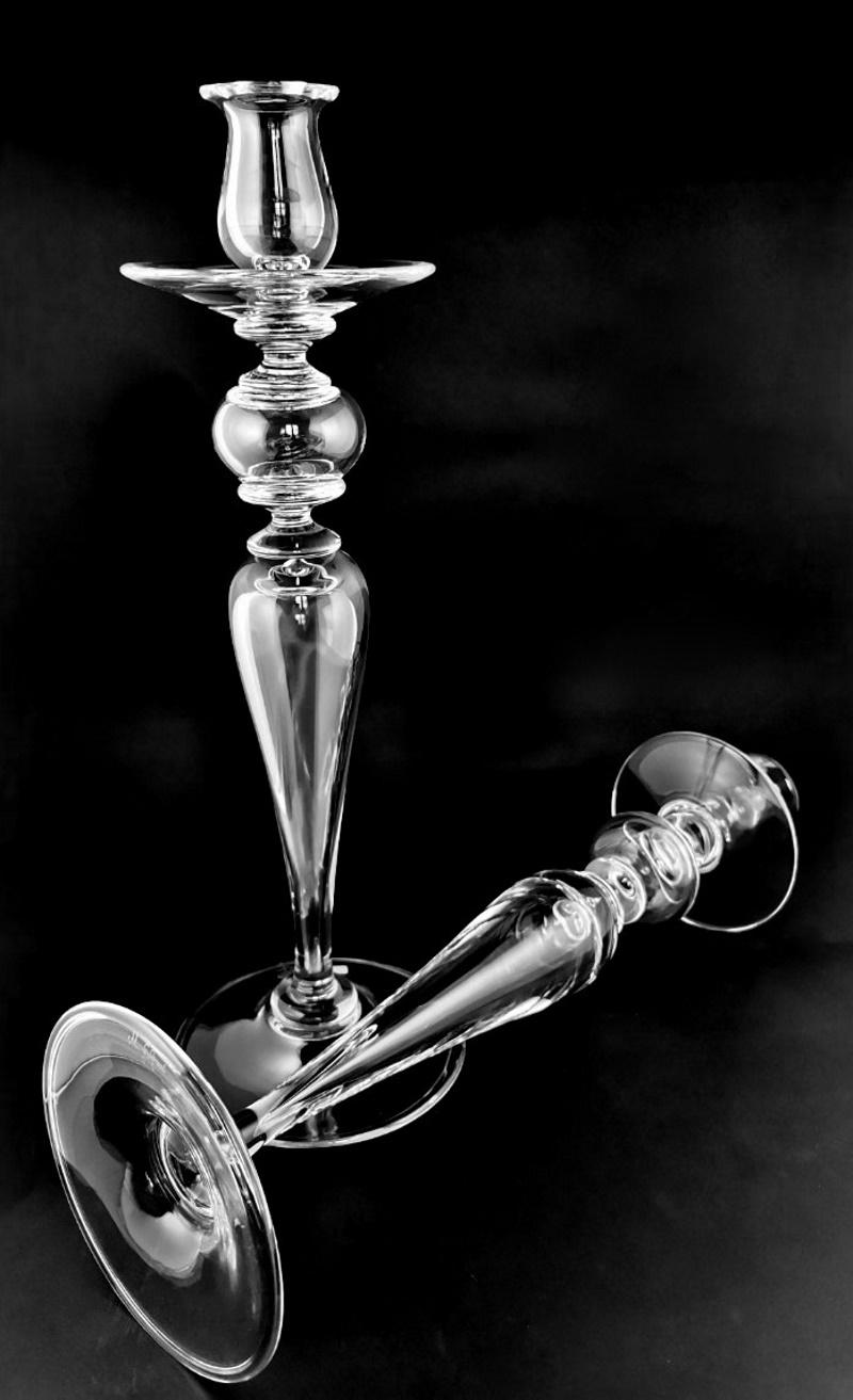Art Deco Style Pair Of Italian Crystal Candlesticks 9