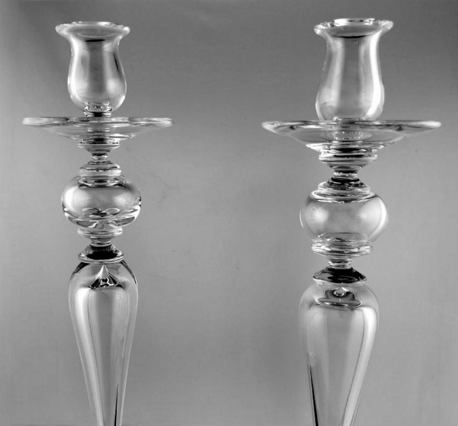 Art Deco Style Pair Of Italian Crystal Candlesticks In Excellent Condition In Prato, Tuscany