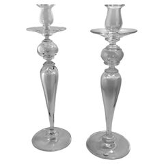 Art Deco Style Pair Of Italian Crystal Candlesticks