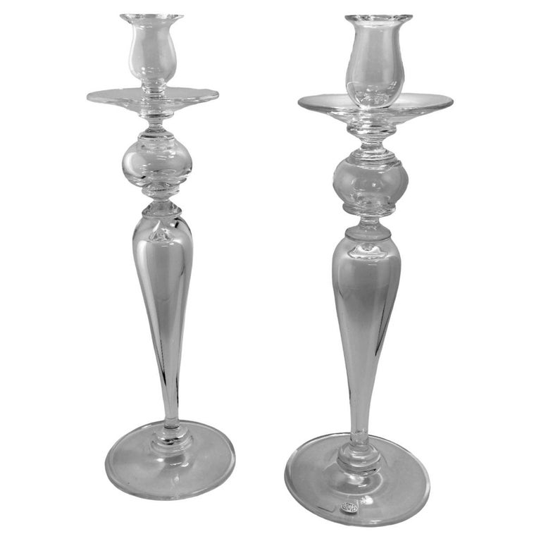 Art Deco Style Pair Of Italian Crystal Candlesticks For Sale at 1stDibs