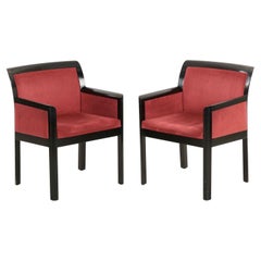 Art Deco Style Pair of Maroon Micro-Suede and Black Ebonized Armchairs