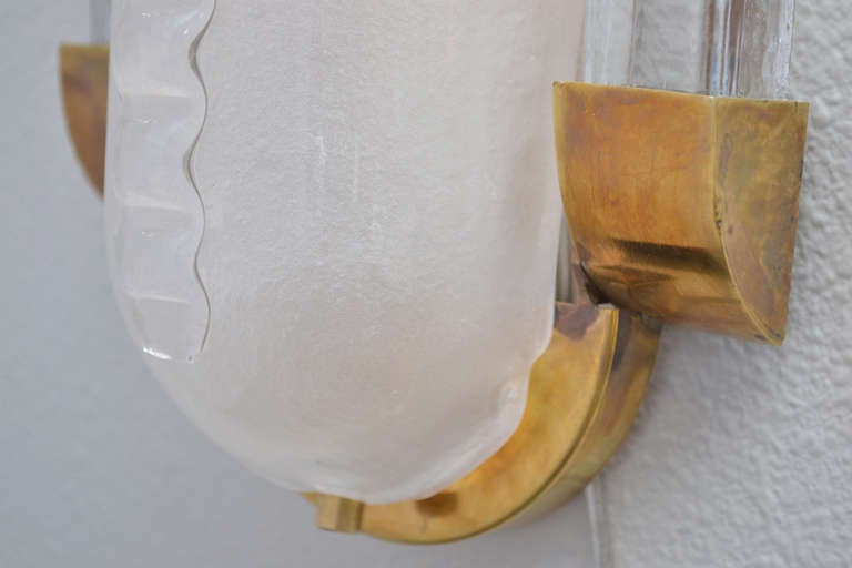 Coppia di lampade in vetro di Murano e ottone in stile Art Déco in vendita 4