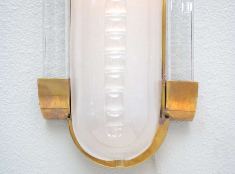 Art Deco Style Pair of Murano Glass and Brass Sconces For Sale 4