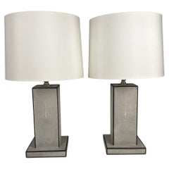 Art Deco Style Pair of Shagreen and Palmwood Table Lamps
